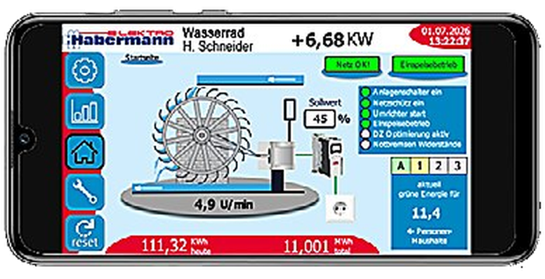 Schuhmann Wasserkraft Smartphone-App für Live-Monitoring & Steuerung